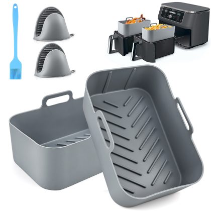 JTOOYS  5PCS Silicone Air Fryer Liner for Ninja Dual, Air Fryer Accessories for AF300UK AF400UK Reusable Silicone Baking Basket/Tray for Ninja Foodi/Salter/Vortex Dual Zone Ninja Air Fryer Accessories - Grey